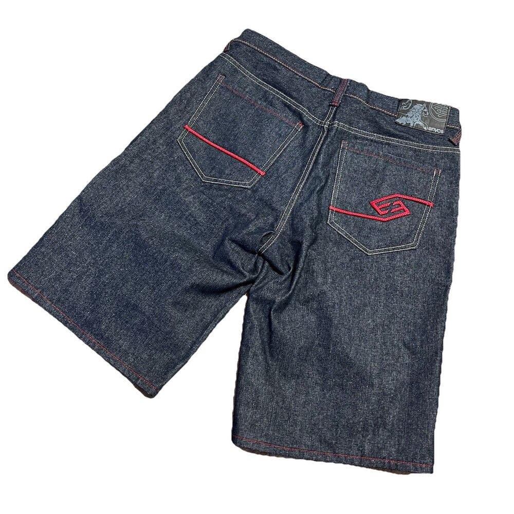 ENYCE Denim Shorts Mens Sz 36W Black Wash Baggy Streetwear Jorts Skater